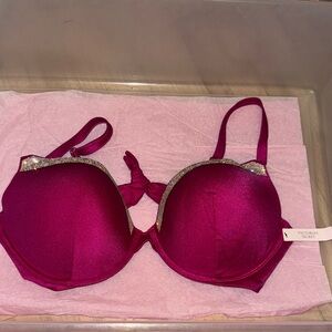 Victoria's Secret Magenta Bra with Glittering Silver Trim